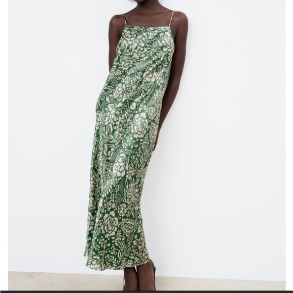 ZARA Green Floral Midi Dress | NWOT - Picture 7 of 14